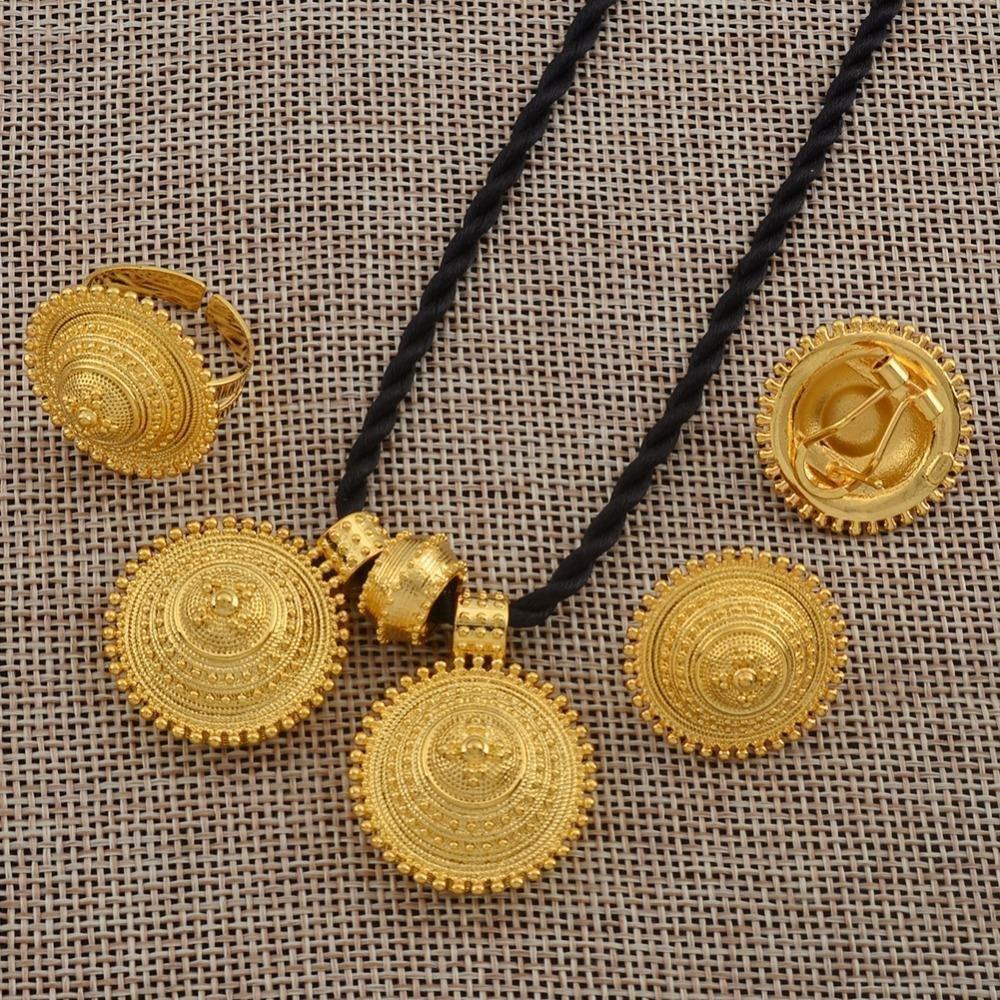 Ethiopian set Jewelry Pendant Rope Earring Ring Gold Color Eritrea Africa Wedding Engagement sets Habesha - Natna Shop