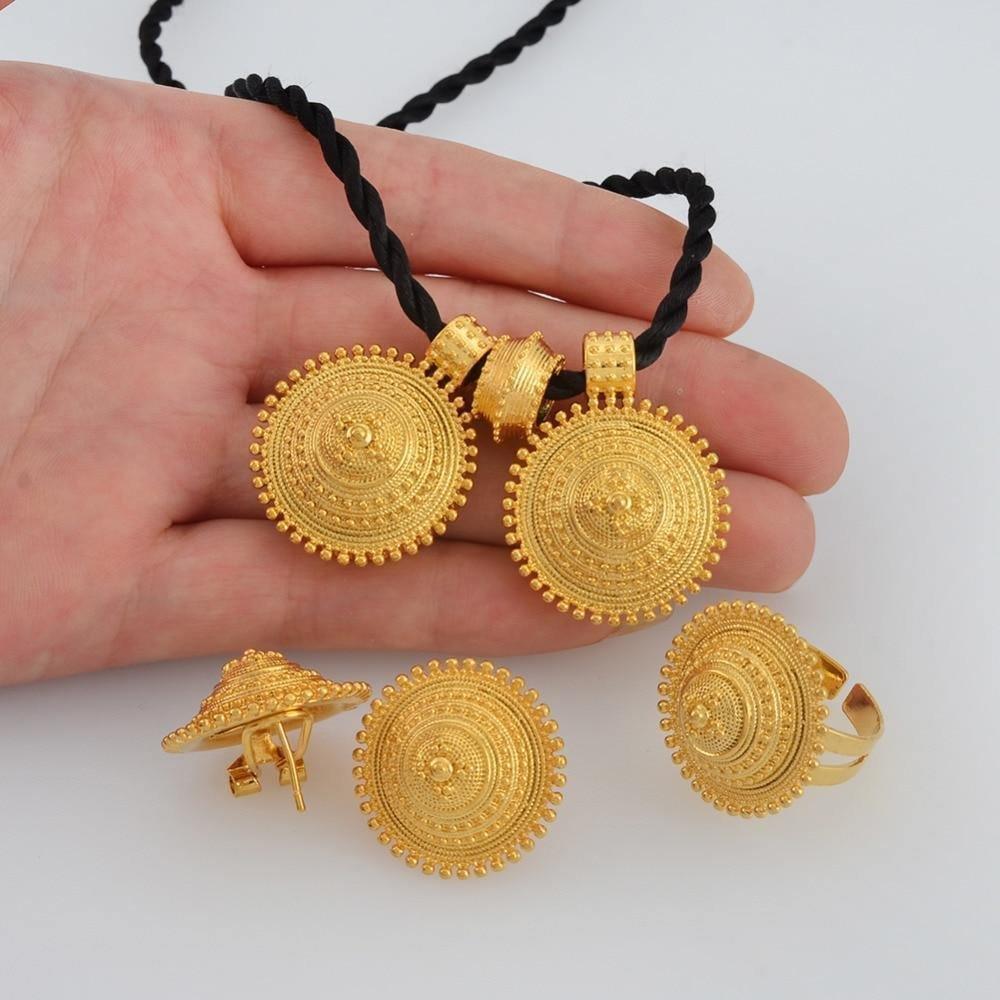 Ethiopian set Jewelry Pendant Rope Earring Ring Gold Color Eritrea Africa Wedding Engagement sets Habesha - Natna Shop