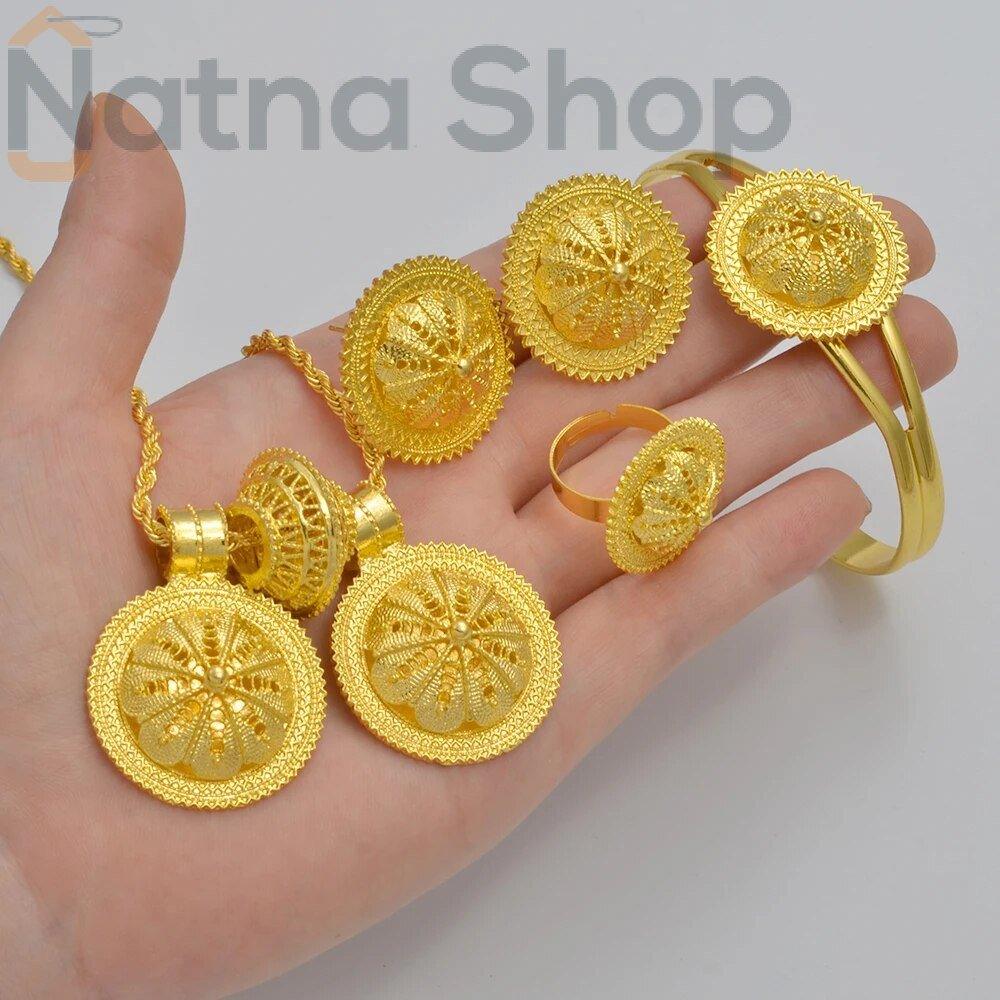ዋልታ Walta Full Set gold  plated jewellery Earring Necklace Bracelet Ring eritrean ethiopian natnashop - Natna Shop