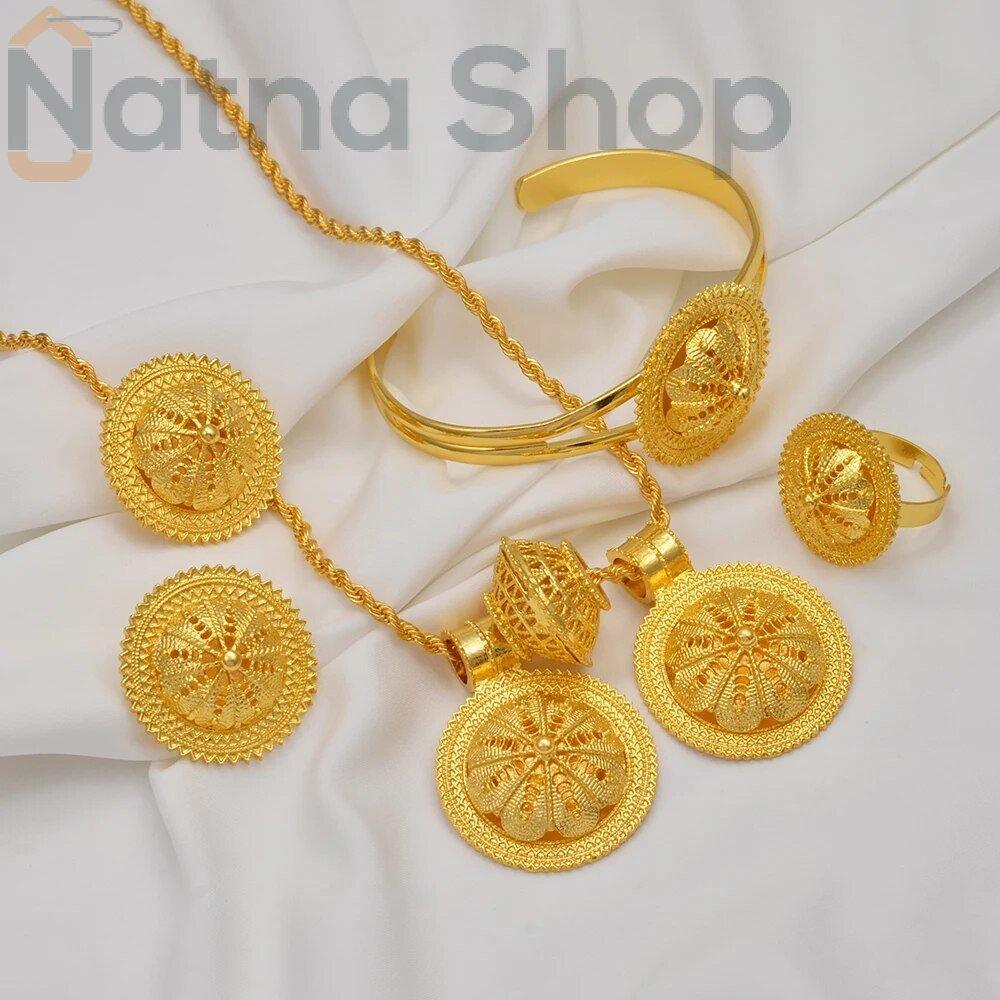 ዋልታ Walta Full Set gold  plated jewellery Earring Necklace Bracelet Ring eritrean ethiopian natnashop - Natna Shop