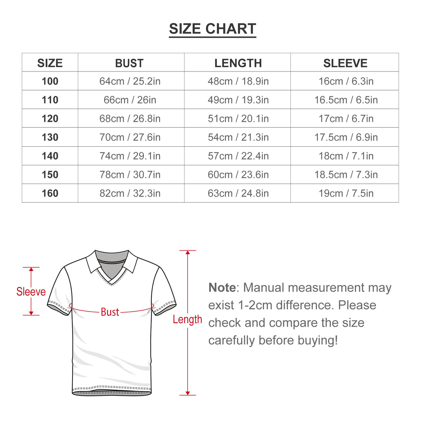 size chart-Soccer Jersey for Kids Unisex