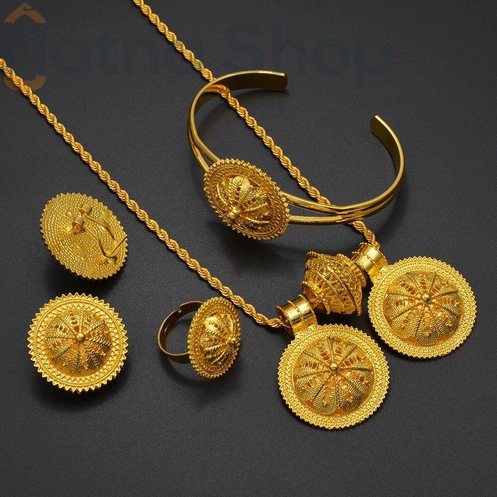 ዋልታ Walta Full Set gold  plated jewellery Earring Necklace Bracelet Ring eritrean ethiopian natnashop - Natna Shop