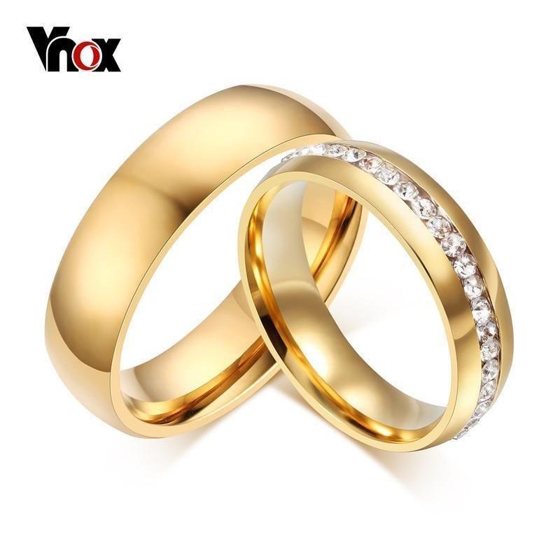 Vnox Gold-color Wedding Bands Ring for Women Men Jewelry 6mm Stainless Steel Engagement Ring US Size 5 to 13 Anniversary Gift - Natna Shop